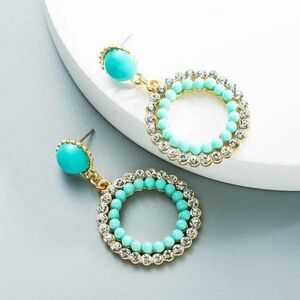 D'Bello Turquoise Floral Round Golden Dangle Earrings New